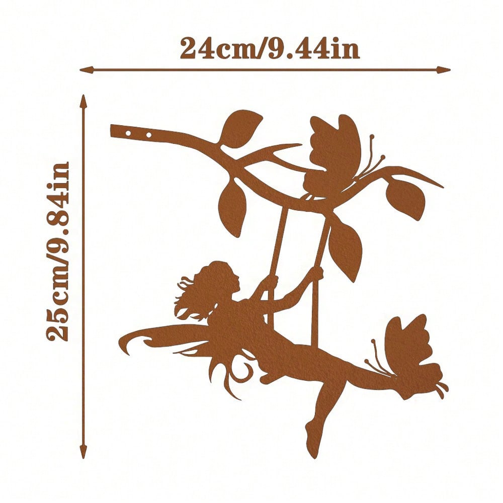 Swing Elf Metal Wall Art 1pc Rust Black Garden Yard Patio Statue Outdoor Decor