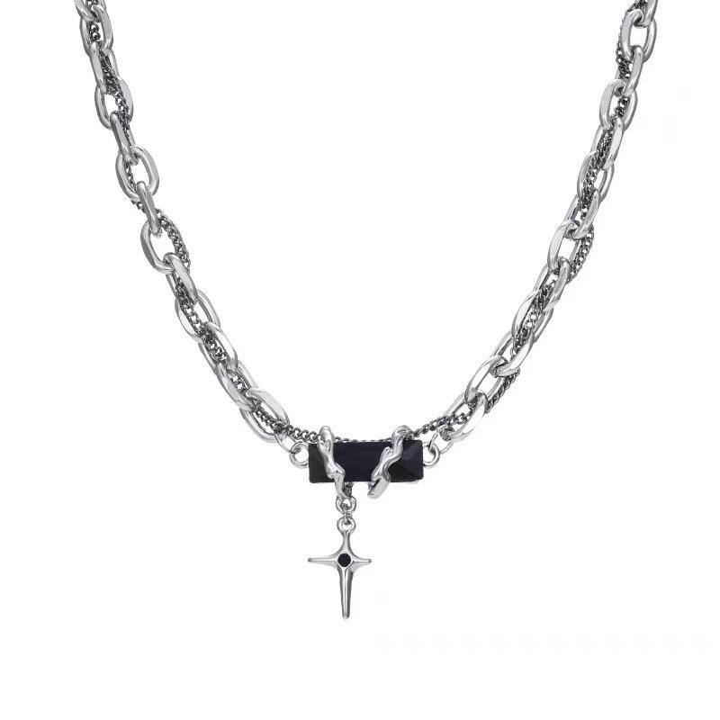 Punk style black gem multi-layer winding necklace men and women 2022 new versatile hip-hop premium collarbone chain sweater chain
