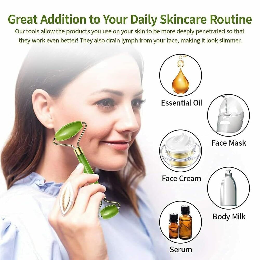 Jade Roller for Face In Professional Salon Quality Jade Face Roller Face Massager for Wrinkles, Fine Lines Under Eyes & Puffiness Anti Aging Jade