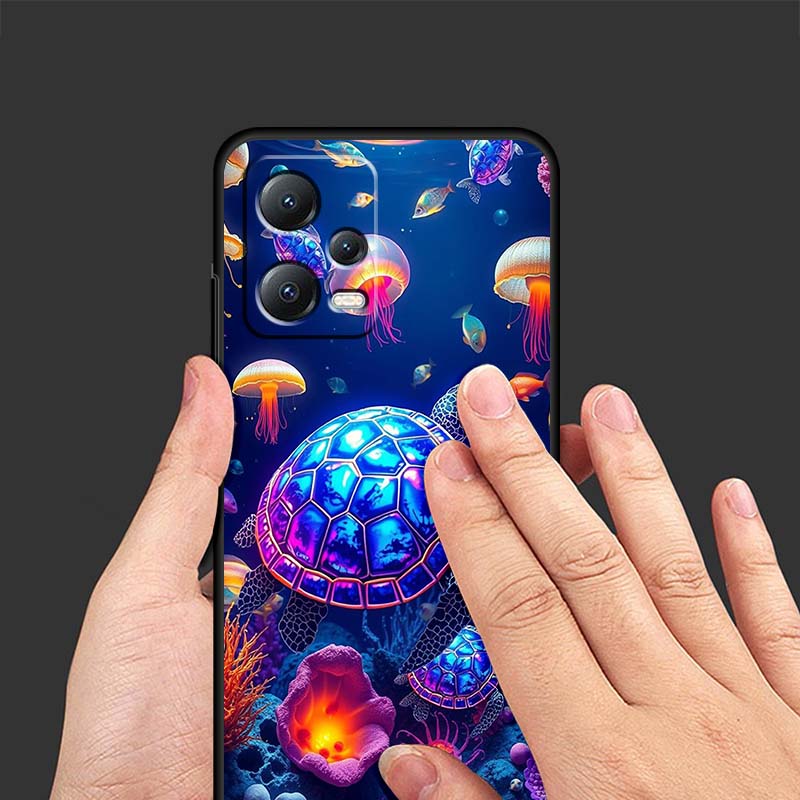 Cartoon Anime Schildkröte Elefant Für Xiaomi Redmi Note 15 14 13 12 12S 11E 11 11S Pro Plus 4G 5G Schwarze Weiche TPU Handyhülle