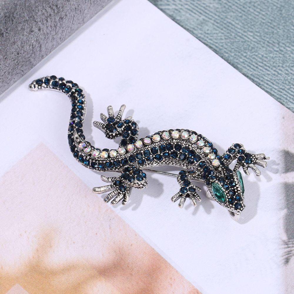Women Pin Suit Accessories Retro Rhinestone Animal Brooch Lizard Gecko Brooch
