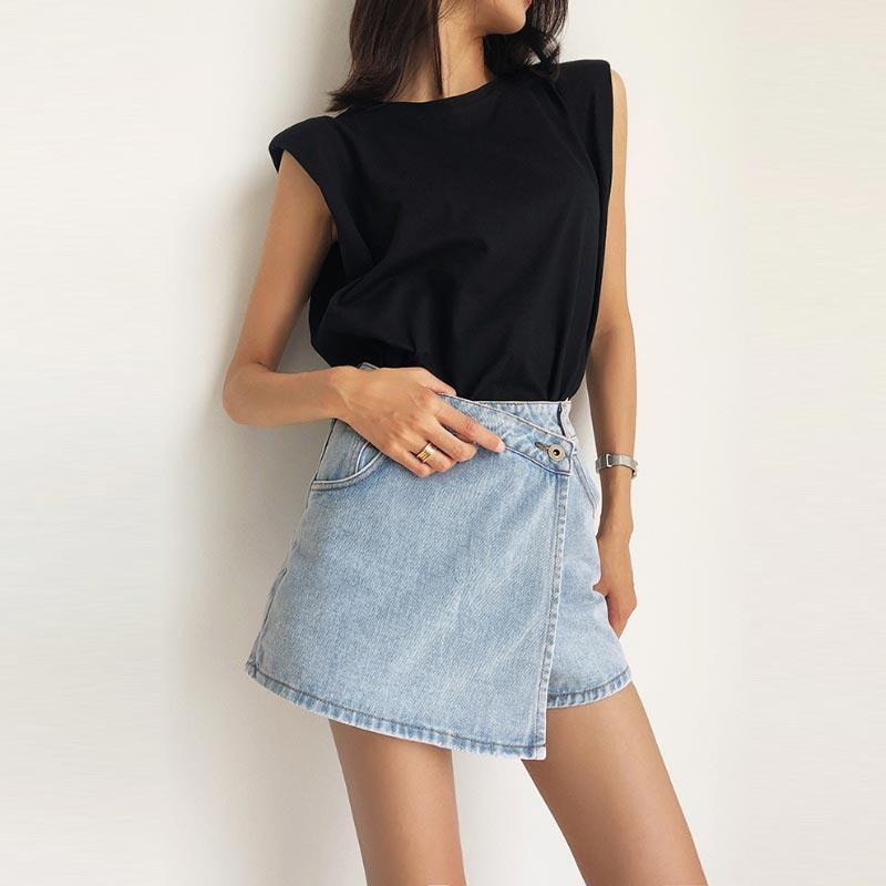 Modrá džínová sukně pro ženy léto s vysokým pasem štíhlé ležérní kraťasy do áčka sukně Y2k vintage dámské oblečení velká velikost