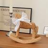 Hand Carved Wooden Rocking Horse Ornament, Retro Desktop Decor Figurine, Rustic Nursery Shelf Decoration, Commemorative Gift