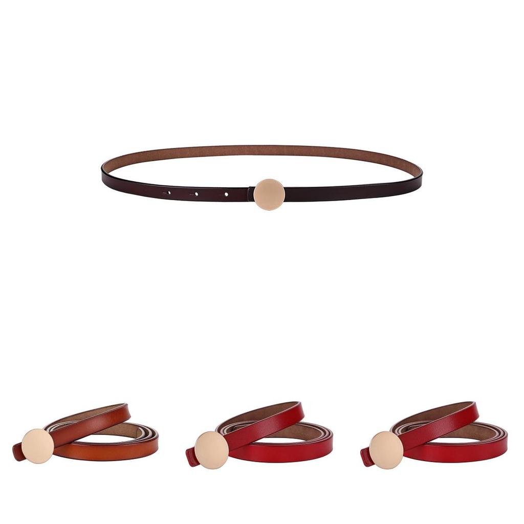 Pure Leather Thin Waist Belt For Dresses With Metal Buckle For Womens Fashion