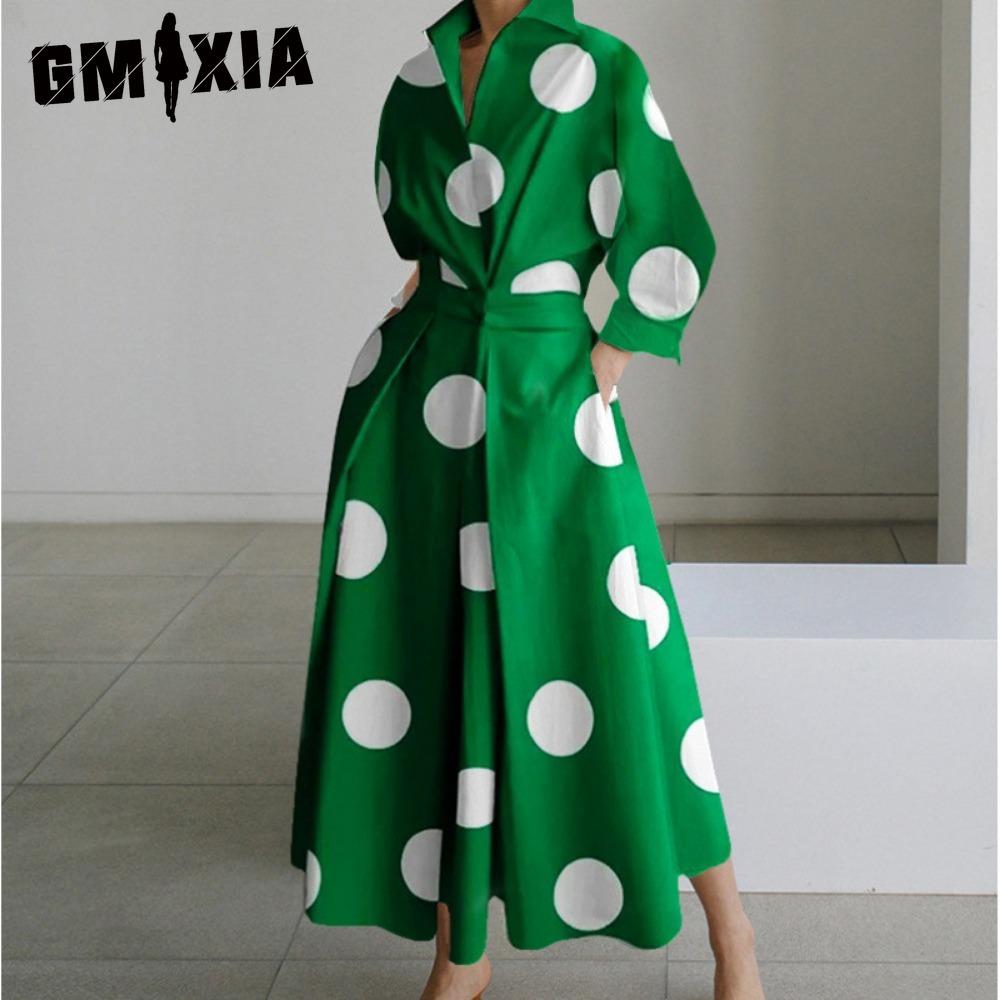 

GMXIA Женские Модные Весенне-Осенние Платья с Длинным Рукавом и Воротником ПОЛО в Повседневном Стиле XL