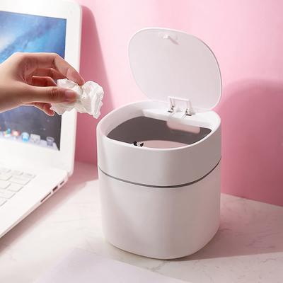 Good-Mini Trash Can Desktop Waste Bin With Press-Open Lid Small Table Top Bin Graceful Round Corner Paper Bin For Home