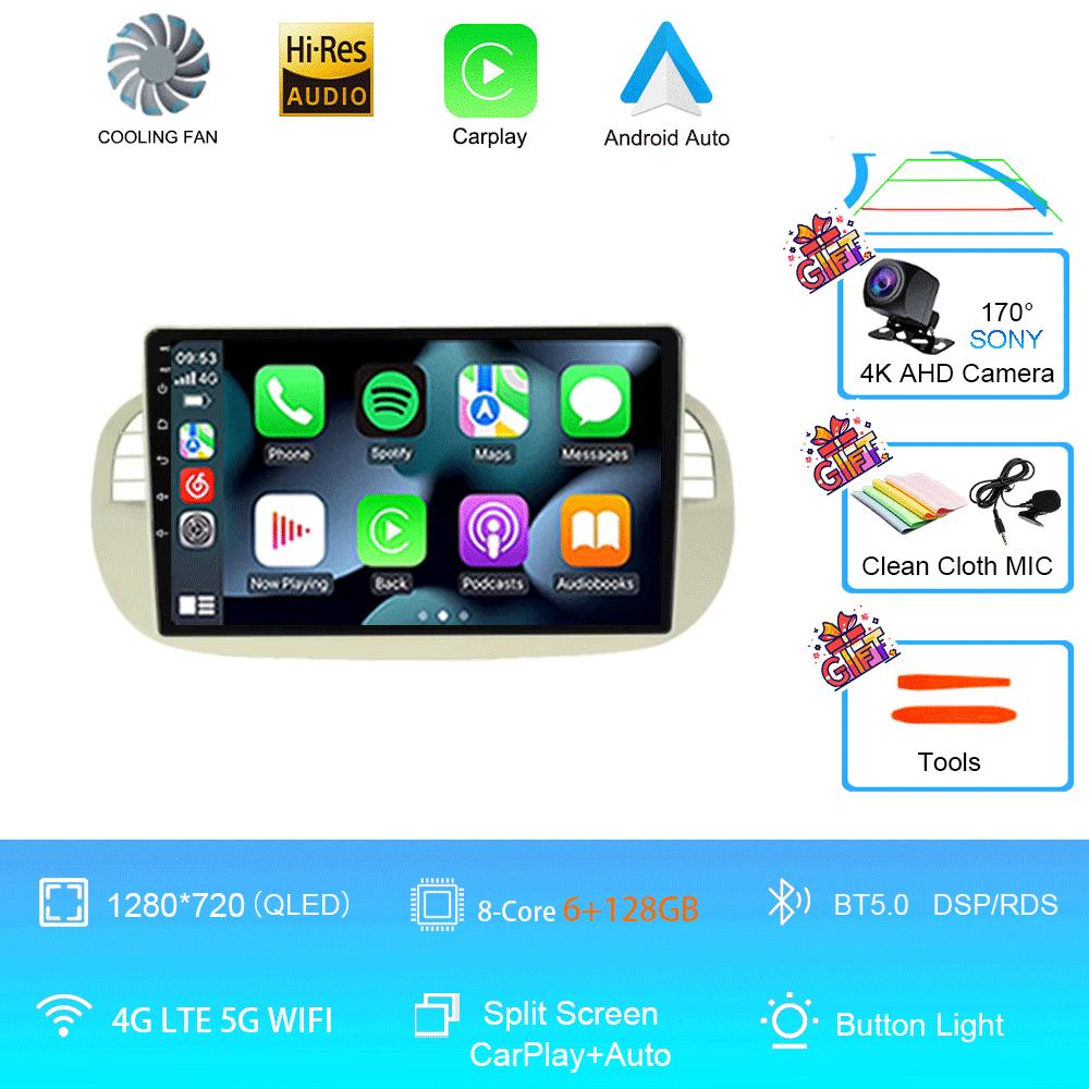Android 14 Car Radio For Fiat 500 With GPS Navigation Steering Wheel Control Multimedia Carplay& Auto BT WIFI Stereo 360 Camera