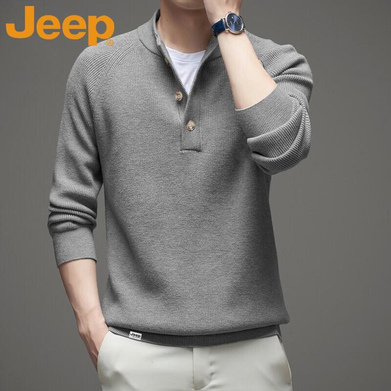 JEEP Men's Button-Collar Casual Knit Sweater