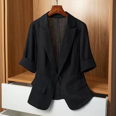 Women's Summer New Chiffon Small Suit Commuter Fashion Button Pocket Splicing Casual Breathable Versatile Thin Mid Sleeved Tops