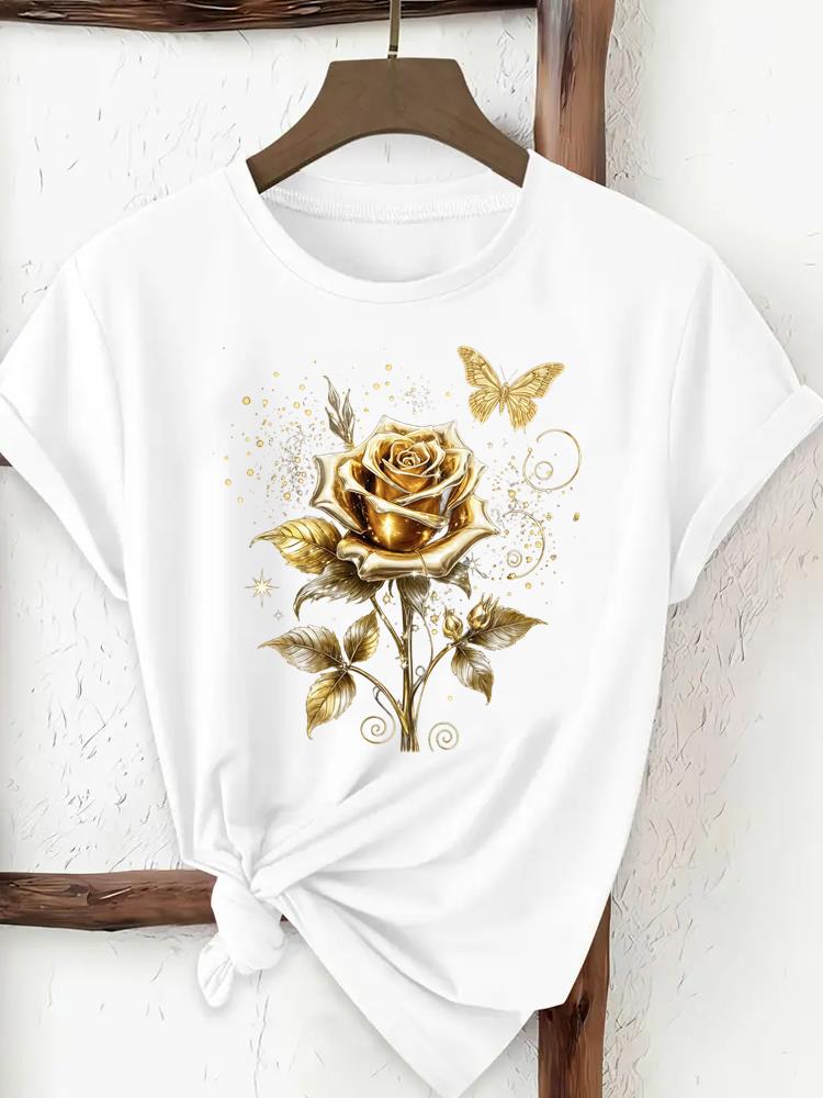 (Asian Size) trend flower sweet 90s Clothing T Shirt Print Female Woman Women Fashion Tee Top Short Sleeve Graphic T-shirts