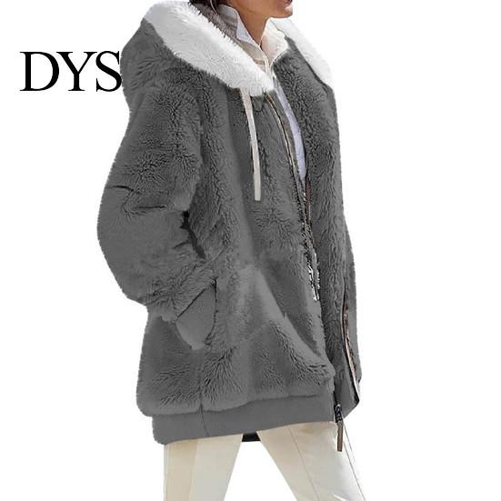 Women Winter Coat Solid Color Warm Furry Outdoor Plush Plus Size Lady Clothes Cardigan