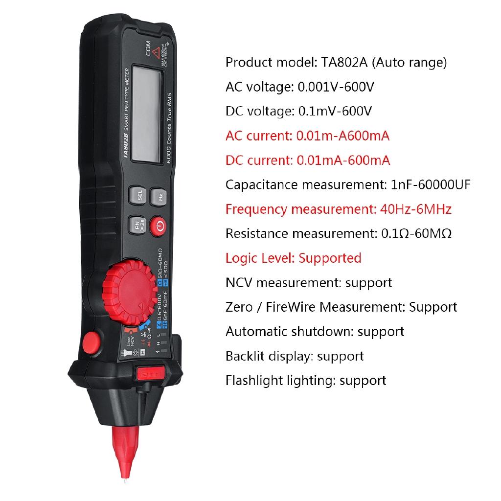 Digital multimeter True RMS 6000 Counts Digital Display Pocket Pen Multimeter High Precision Smart Multimeter Automatic Range 198 * 51 * 32mm