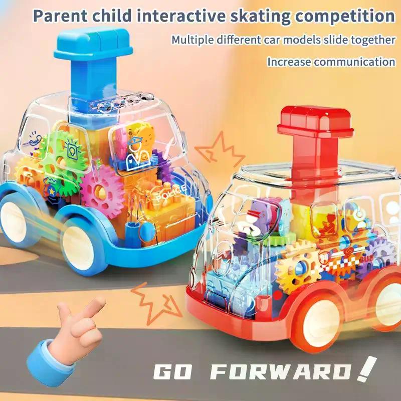 1/3Pcs Inertia Rebound Car Baby Toy Cartoon Press Gear Car Toy Lnertia Pull-back Transparent Car Birthday Gifts For Kids