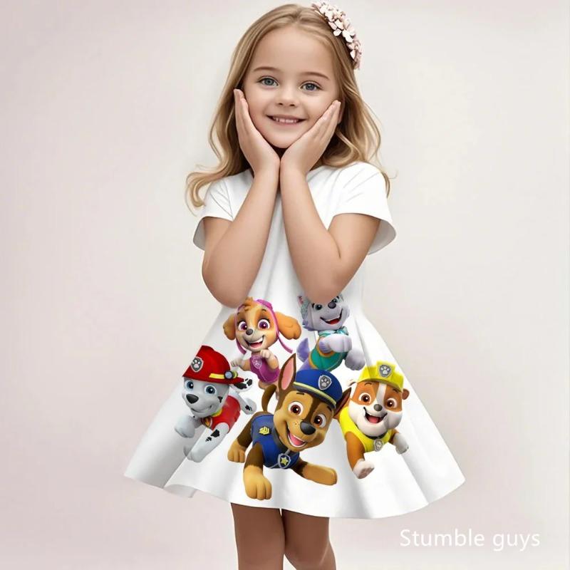 Kids Fashion Paw Patrol Sundress Summer Casual Beach Dress Cute Cartoon Print Soft Breathable 110