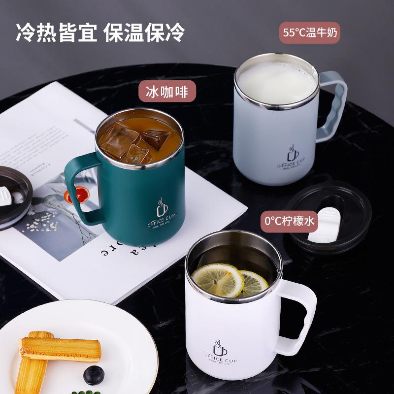 304 Stainless Steel Double-Layer Thermos Cup Office Coffee Cup With Handle Tea Cup Gift