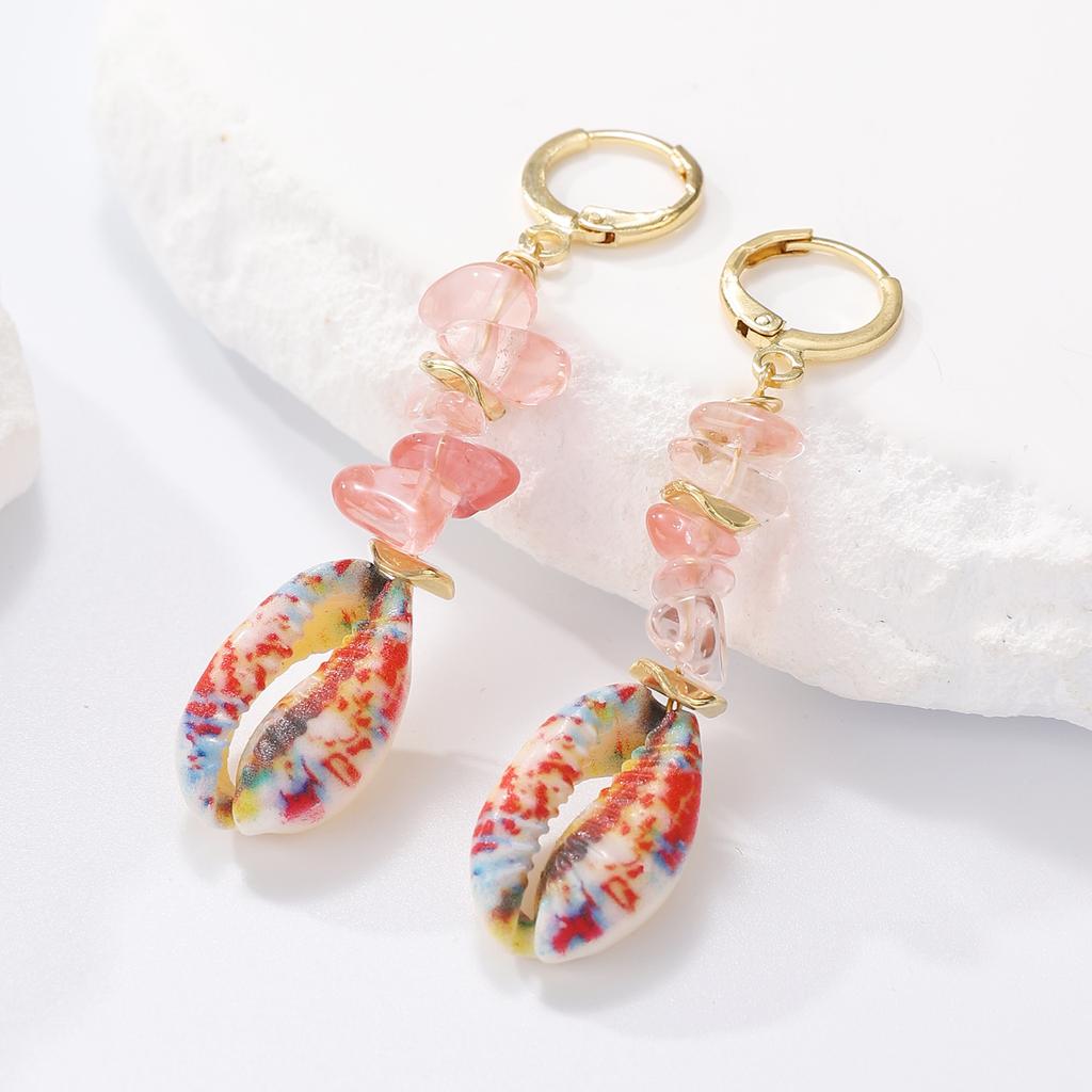 Summer Beach Vacation Matching Seashell Conch Drop Earrings for Women Girls Ethnic Style Alloy Gravel Hanging Earring Zircon
