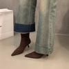 High Heel Thin Heel Pointed Suede Thin Boots Short Boots Women's Shoes 2025 New Autumn and Winter Brown French Small Ankle Boots