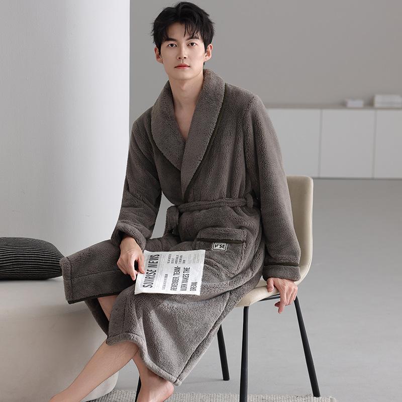 

Мужская пижама из кораллового флиса, осенне-зимняя, флисовая, утолщенная, тепловая, фланелевая, средней длины и длинная, халат XL