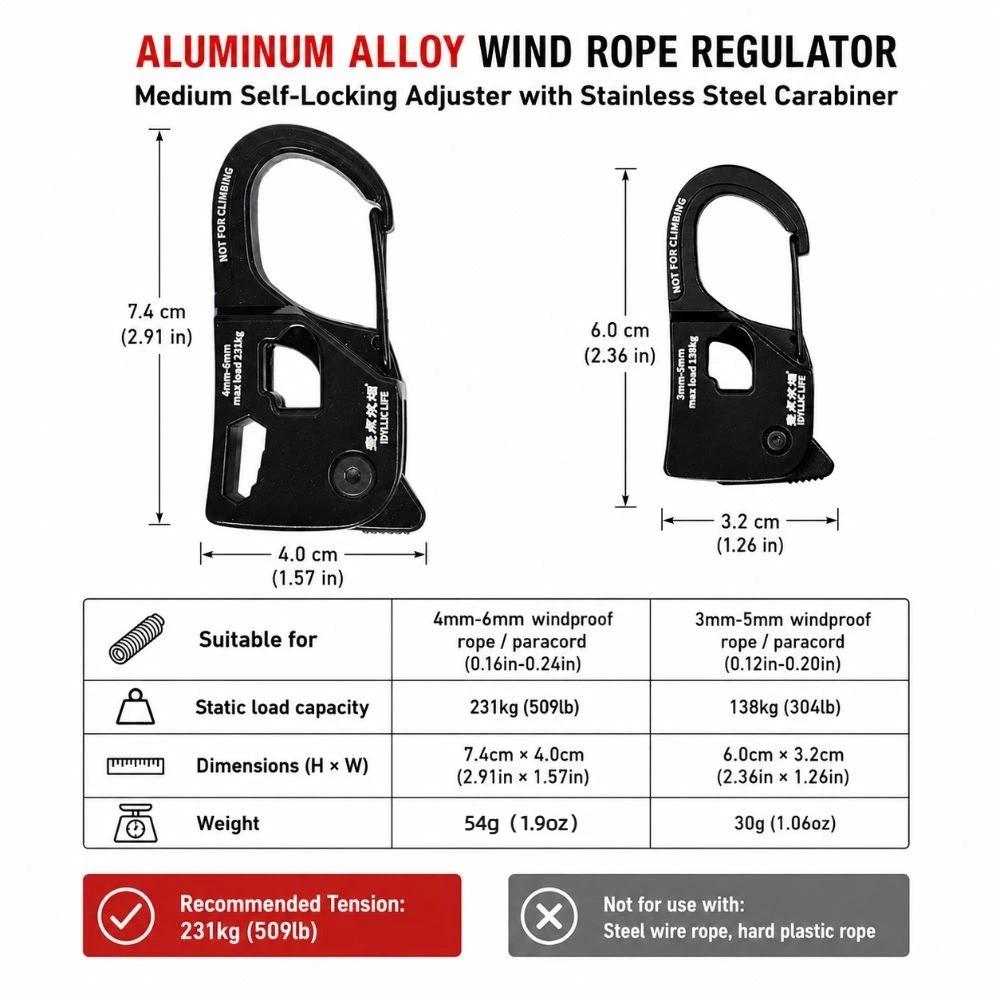 Aluminum Alloy Tent Rope Tensioner Stainless Steel Tarp Tightener  Outdoor Tool