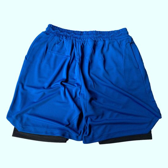 Men Shorts Double Layer Drawstring Fake Two Piece Elastic Waist Knee Length Shorts for Training