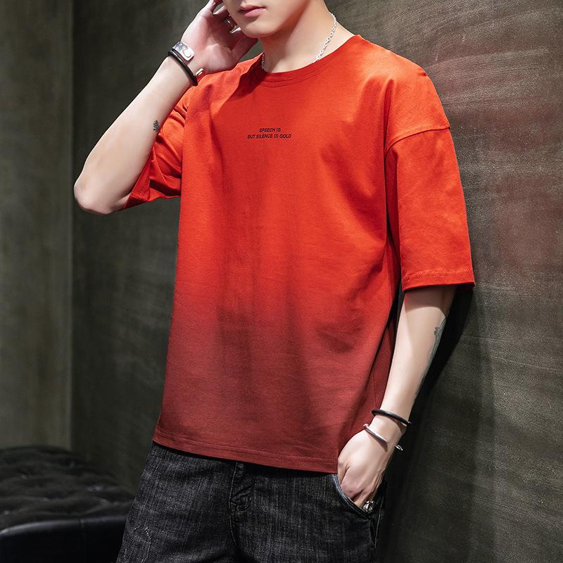 Men's Casual Short Sleeved T-shirt Summer New Men's Fashion Brand Gradient Loose Base Shirt Pure Cotton Half Sleeved T-shirt