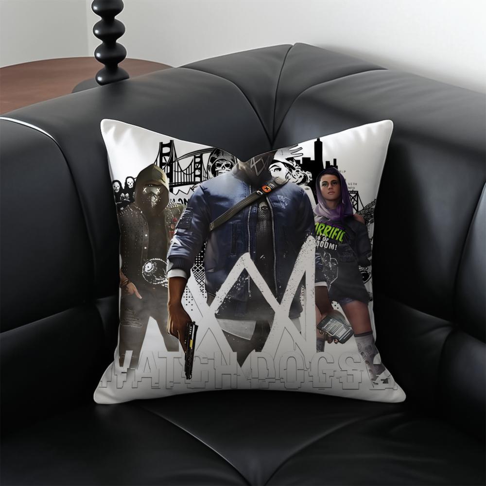 WWatch DDogs 2 Cushion Cover Pillow Case Antidustmite Invisible Zipper Silky Plush Cushion