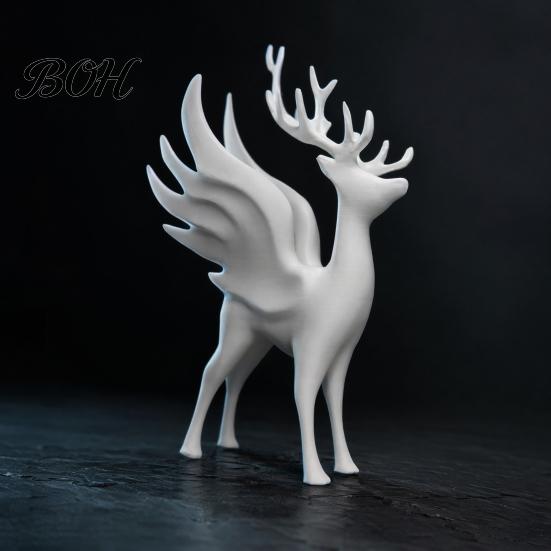 Angel Wing Reindeer Sculpture Christmas Elk Statue with Wings, 3D Printed Figurine, Modern Antler Deer Decor Standing for Dining Table, Fireplace,