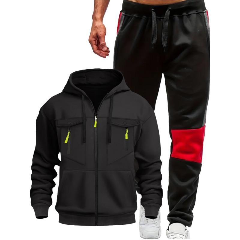 

Мужской повседневный худи на молнии с длинным рукавом и множеством карманов S чёрный