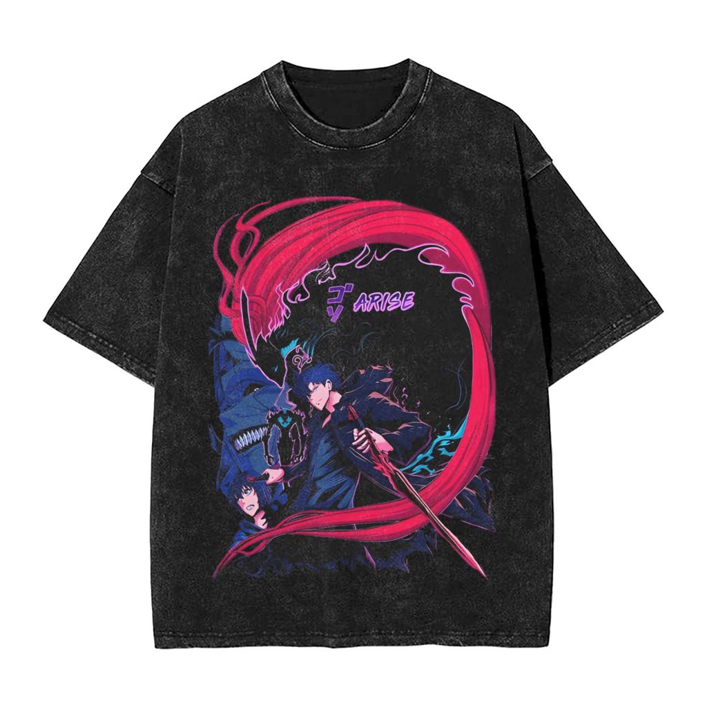 Sung Jinwoo High Quality Cotton Tee Anime Solo Leveling Short Sleeve Harajuku