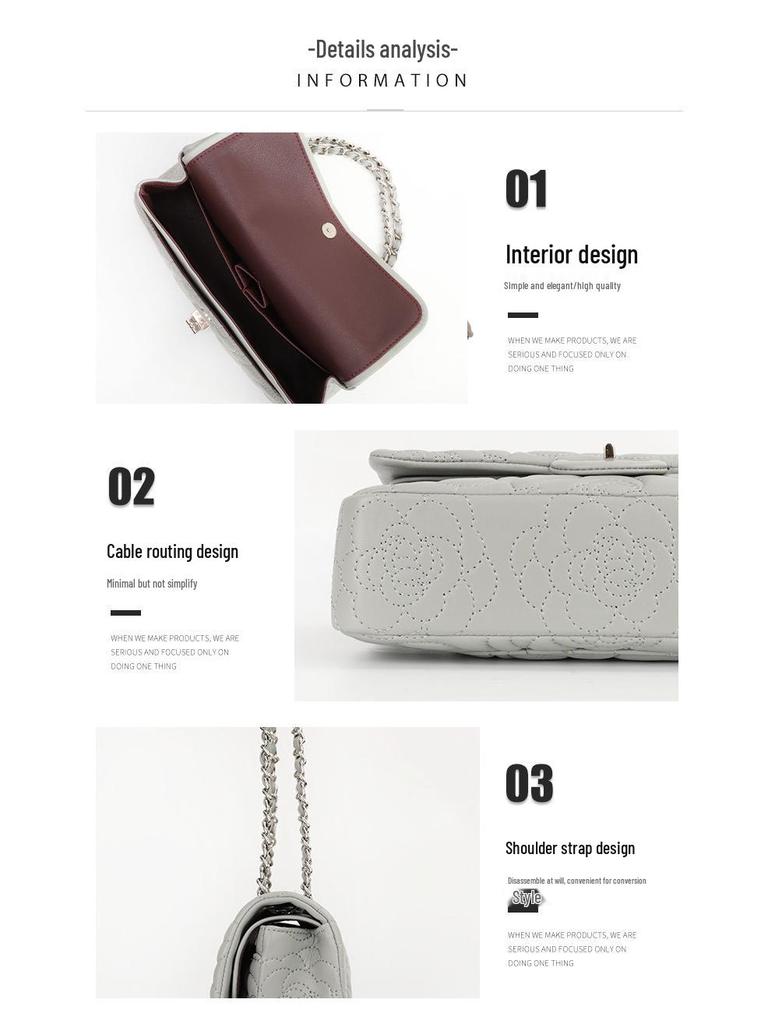 2025 Lambskin Camellia Diamond Quilted Coco Style Women's Crossbody Chain Bag