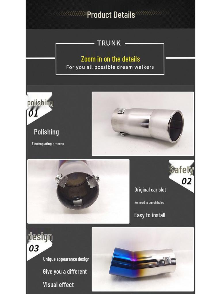 Universalus nerūdijančio plieno išmetamojo vamzdžio galinis vamzdis, skirtas Nissan Qashqai, Haval H5 ir senesniems Buick modeliams