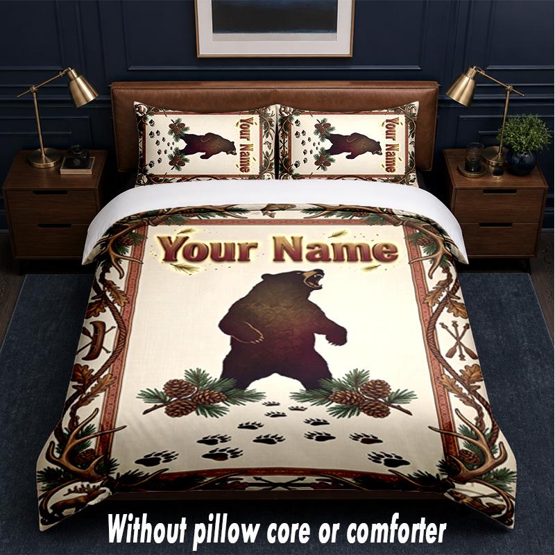 Teddy Bear Theme Custom Text Or Name 3Pcs Bedding Set,1 Flat Sheet & 2 Pillowcases Personalized Home Bedding