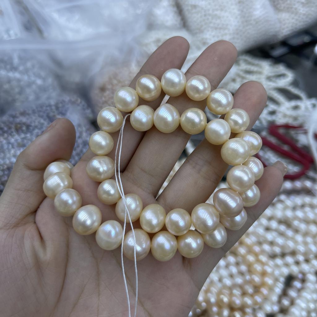 1String, White Natural Freshwater Pearls, Handmade Near Round Pearl Beads for Jewelry Making DIY Crafts (Beads 10-11mm, Length 36cm)