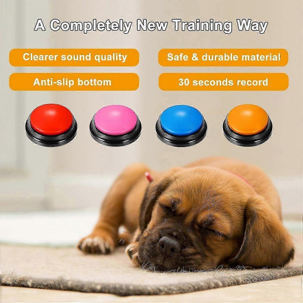 Sprachaufnahme-Button 4 Farben, Hundeknöpfe für Kommunikation Haustiertraining Summer, 30 Sekunden Aufnahme & Wiedergabe, für Familienspiele und Quizabende