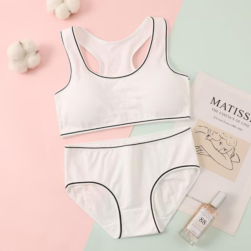 Teen Girls' Wireless Cotton Bra Set Puberty Training Camisole Sports Bra for Junior High Students