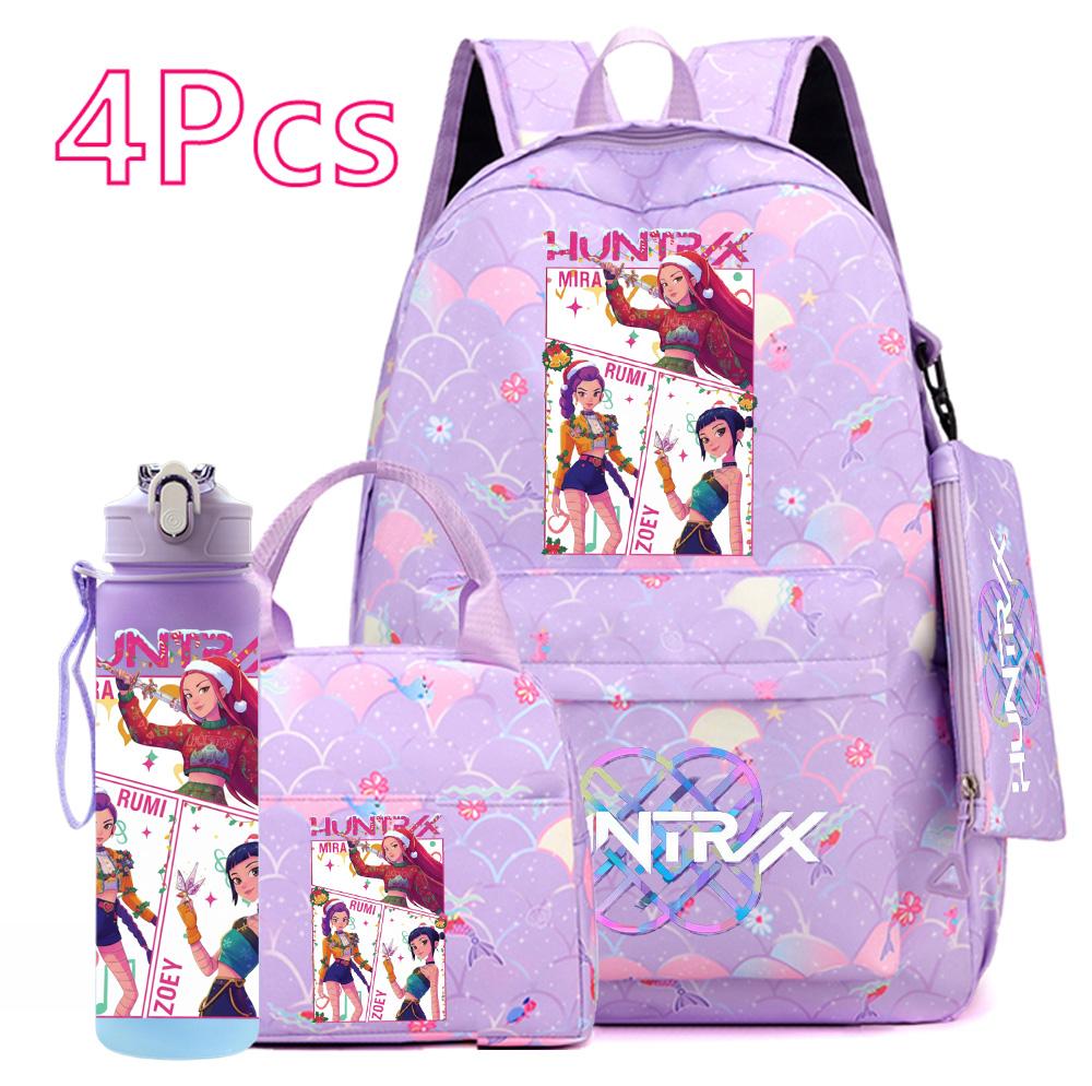 4Pcs/set Christmas KPOP Printed Backpack with Handbag Pencil Case 750Ml Water Bottler for Teenager Boy Girl Large Capacity Bookbag Schoolbag Kid Gift