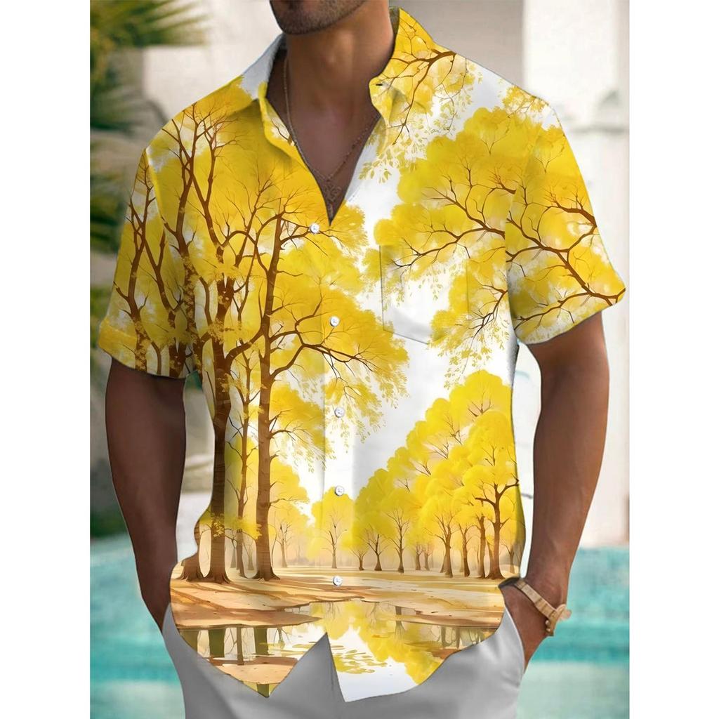 New Hawaii Spring/Summer Fashion Leisure Street Walk Tourist Beach Printed Full Open Short Sleeve Button Shirt