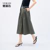 High street casual workwear style half skirt, fashionable pleated high waisted A-line skirt