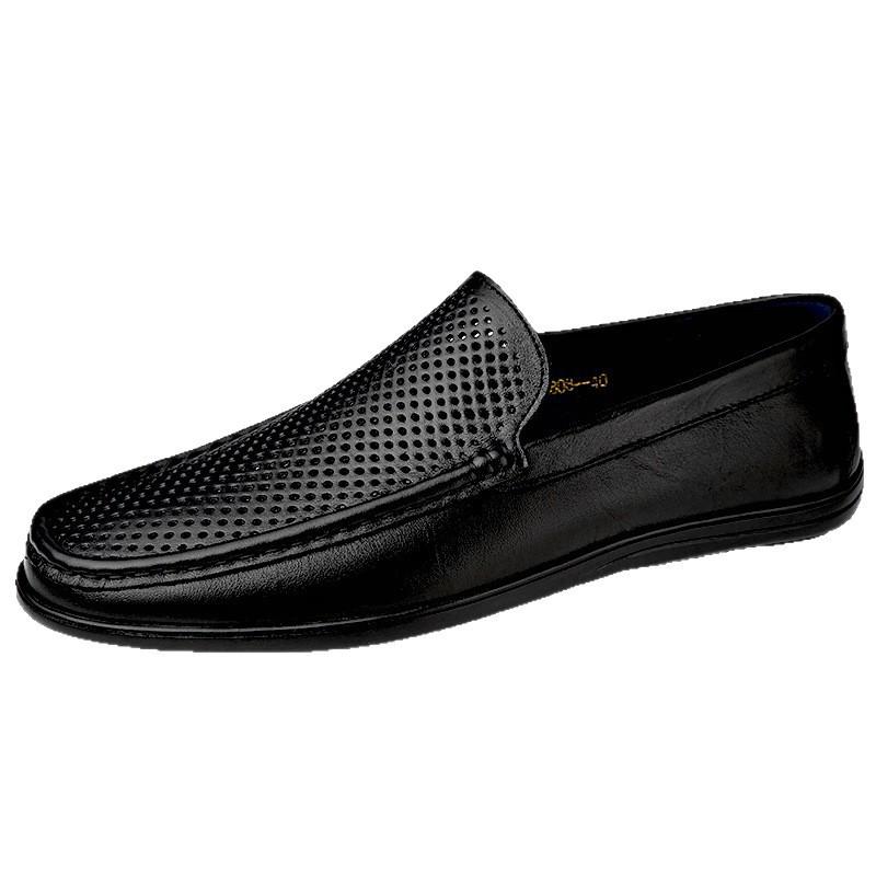 Men's Casual Slip-On Loafers - Flat Bottom Cowhide Moccasins for Spring/Summer