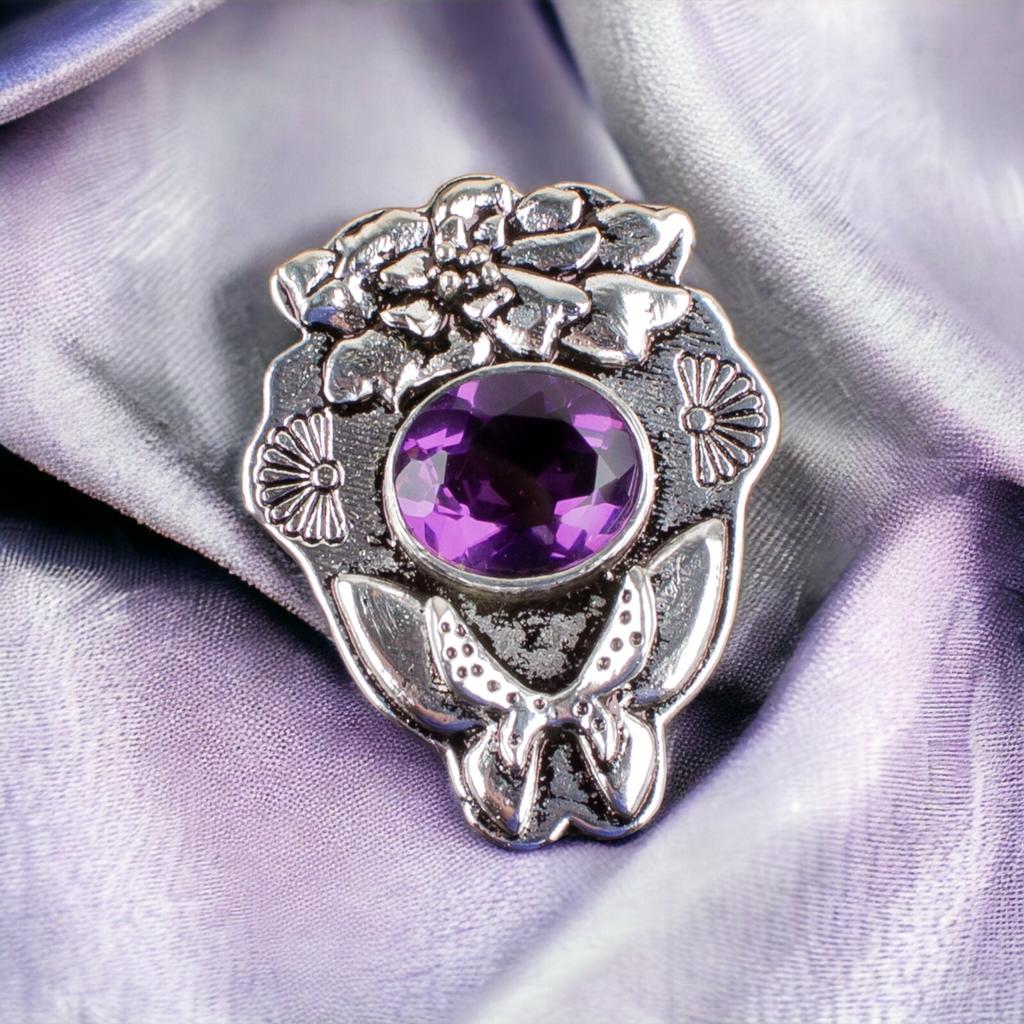 925 Solid Silver Semi Precious Gemstone Oxidised Designer Jewelry Pendant 1.37" CP-6