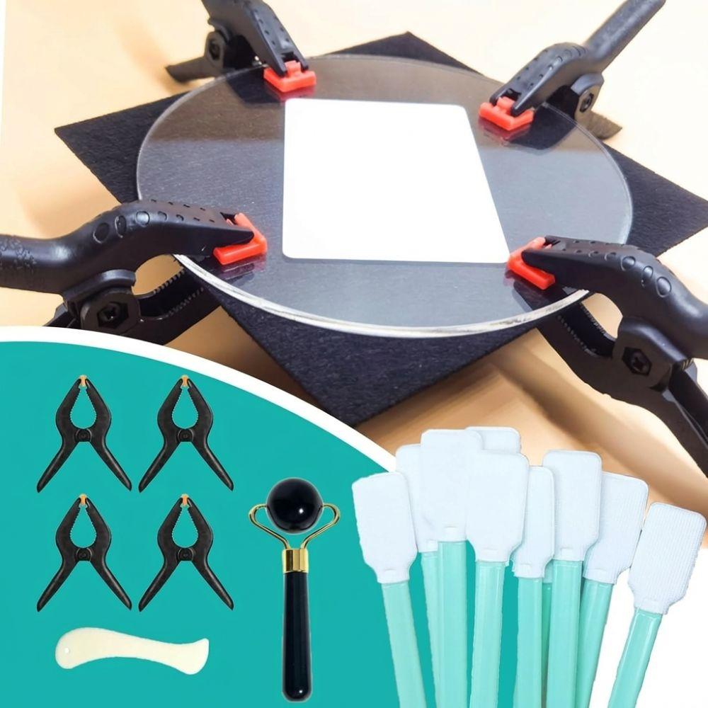 Kit di 28 pezzi per supporto di precisione, appiattimento carte, kit accessori, dischi rotondi in acrilico trasparente, kit di pulizia carte, strumento portatile per la cura delle carte