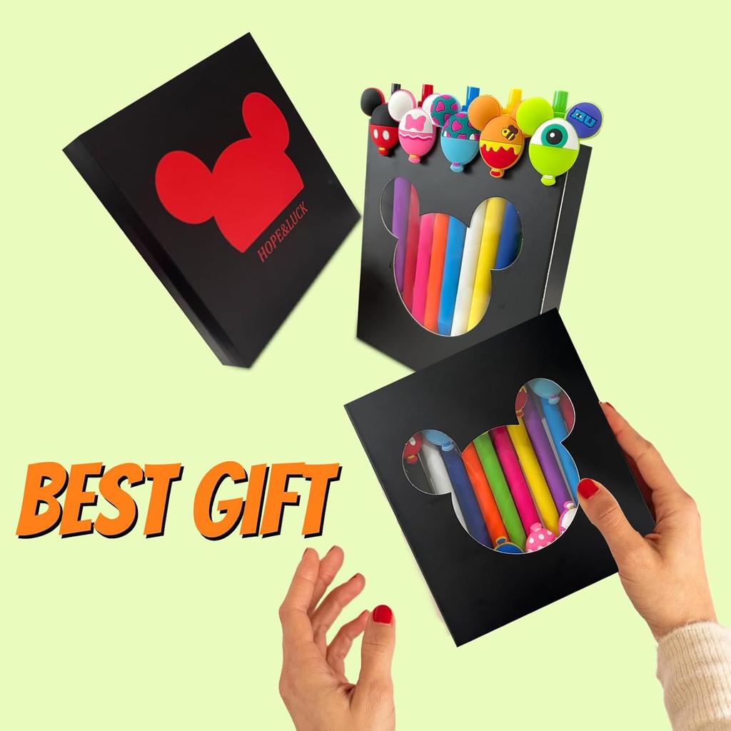10pcs Mouse Head Character Ears Pens Set, Retr ctable Ballpoint Pen, Multi Color Jumbo Autograph Princess Pencil Signature Office Desk Stationary