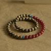 Iced watermelon green sandalwood and translucent red agate6m Double-ring wooden bracelet, cool and elegant, artistic and calming Buddhist beads for