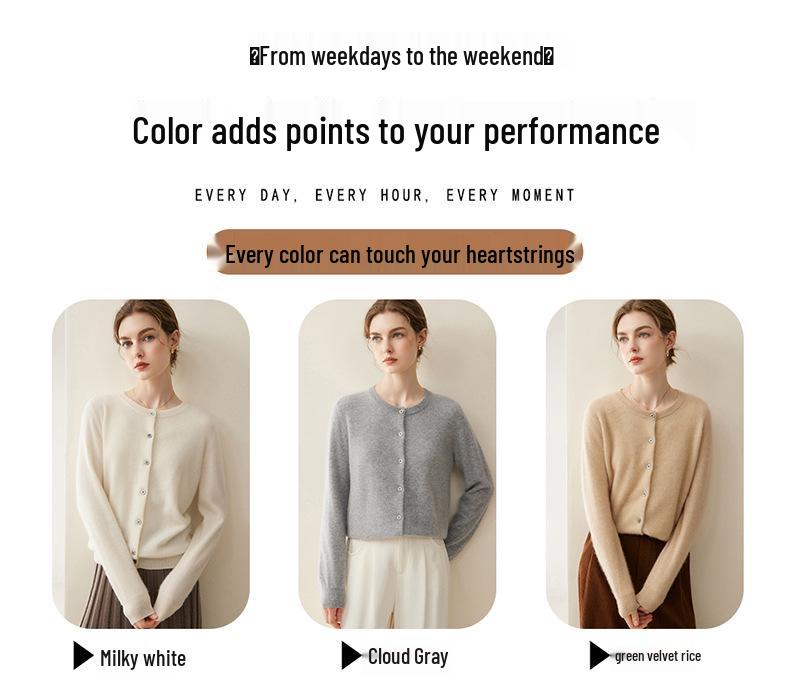 Lekasha 100% Pure Cashmere Knitted Round Neck Cardigan for Women