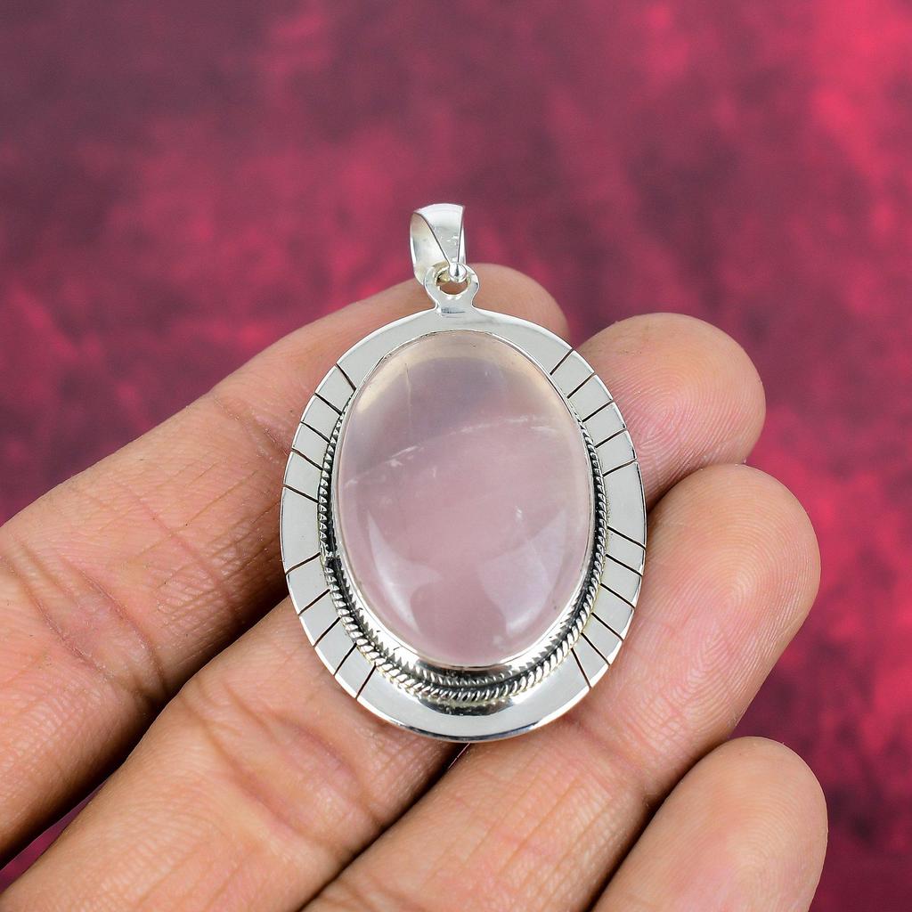 Rose Quartz Jewelry, 925 Solid Sterling Silver Pendant Handmade Gemstone Jewelry, Gifts For Wife Brand New Pendant