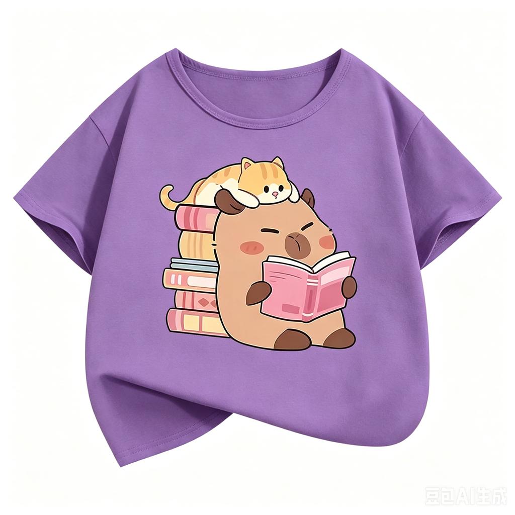 Girls Clothes Capibara Kids Clothing Tees Summer Printed Cartoon Short Sleeve Tshirt Girls Loose Casual Crewneck Tops T Shirts