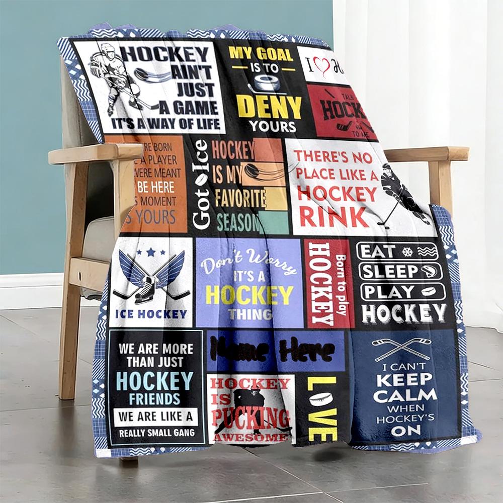 Play Hockey Customize Your Name Blanket Lightweight Personalized Blanket Warmthful Decor for Living Room Picnics Chair Seaside for All Occasions