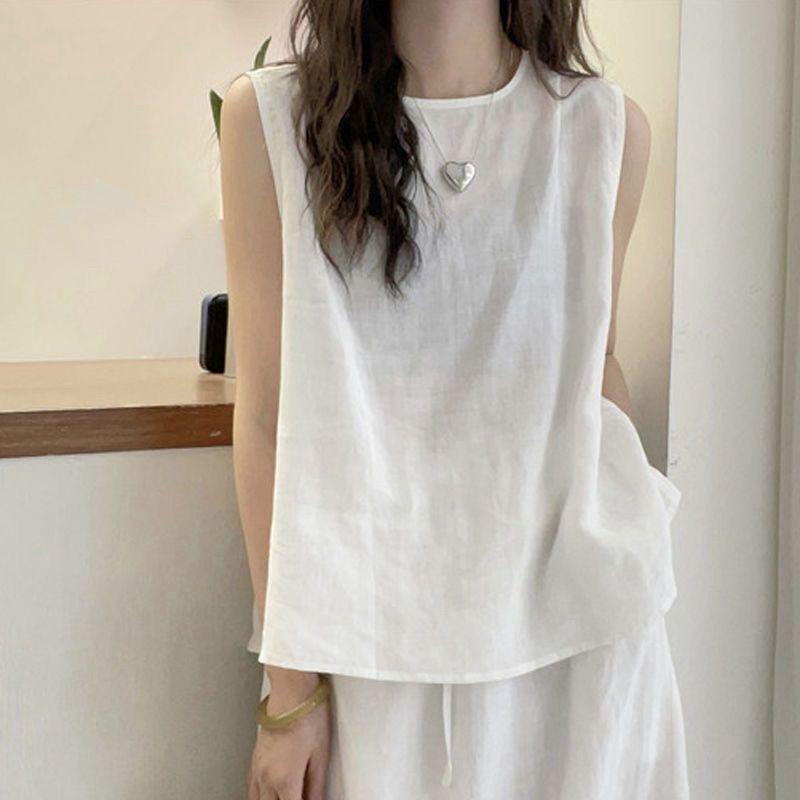 Summer 2026 Women's Slimming Cotton Linen Loose Vest Shirt
