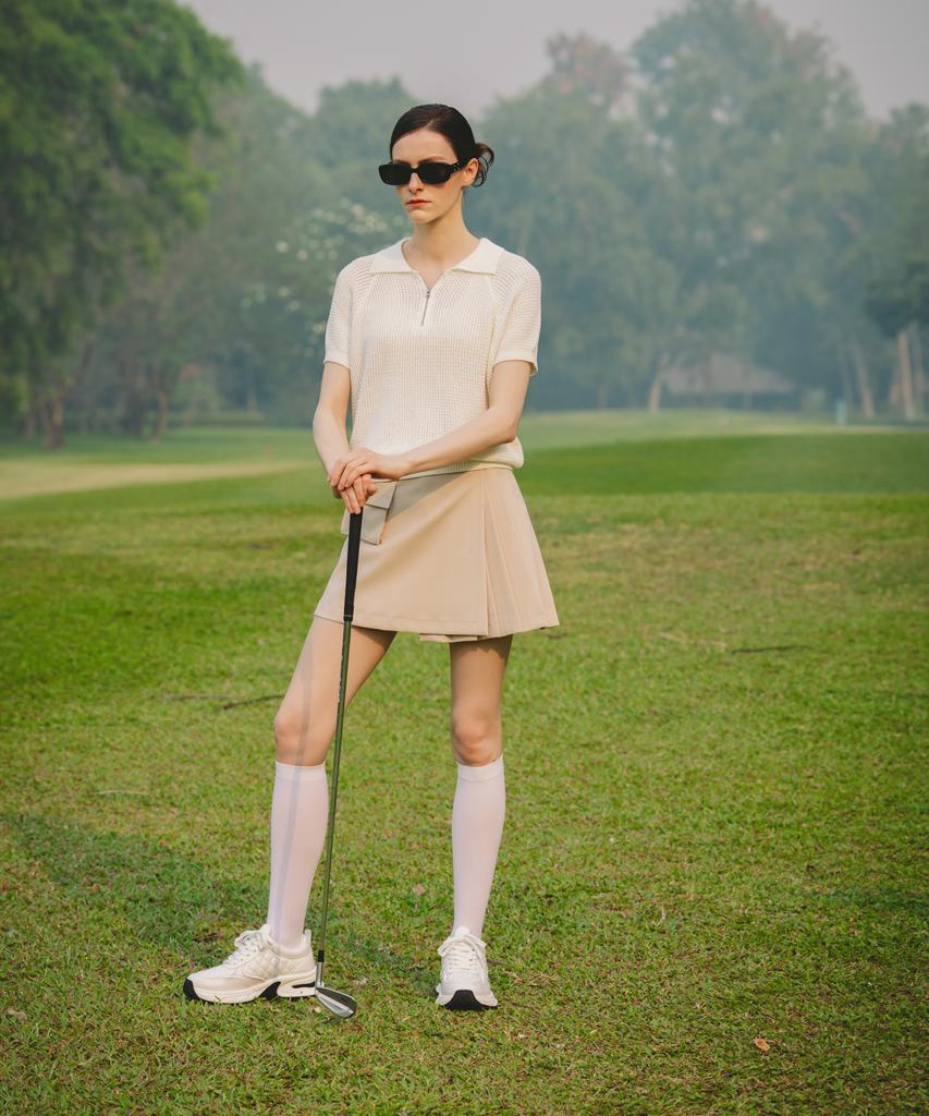 OBER GOLF Mesh Half-Zip Collar Knit (Ivory)
