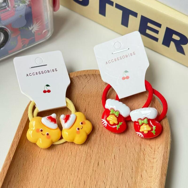 Elastice de Păr de Crăciun pentru Copii, Elasticuri de Păr cu Tematică de Sărbători pentru Fete, Culori Bomboane, Elasticitate Ridicată, Suporturi Moi pentru Coadă de Cal, Accesorii Festive pentru Păr